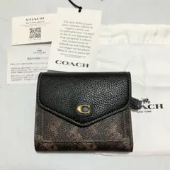 【美品】COACH 三つ折り財布 ブラウン ゴールド金具 馬車ロゴ