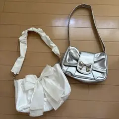 リボン付きホワイト＆シルバーショルダーバッグセット