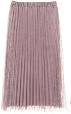 ドットチュールスカート パープル　くすみピンク　プリーツ　Free size