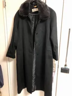 【BALMAIN】 ブラックロングコート ファー襟付き