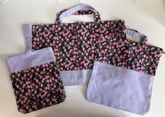 入園入学3点セット レッスンバッグ・上履き入れ・体操服袋 いちご柄 ハンドメイド