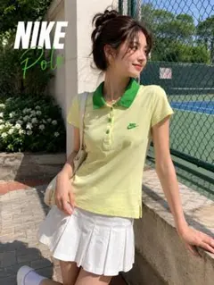 NIKE ナイキ ポロシャツ レディース L ライムイエロー×グリーン 半袖のサムネイル
