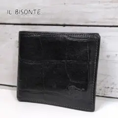 近年 イルビゾンテ クロコ型押し 二つ折り 財布 コンパクト ブラック
