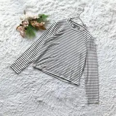 ✨良品✨ (M) ハイネックカットソー 長袖 着回し ボーダー カジュアル 白黒