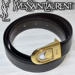 SAINT LAURENT フォークバックルベルト レザー ブラック サイズ95