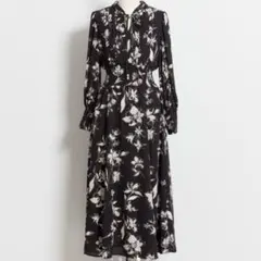 【美品】NOELA 花柄 ワンピース ブラック S 長袖 ロング丈 フェミニン