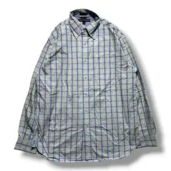 【F3042】TOMMY HILFIGERチェックシャツ　サイズM　ライトブルー
