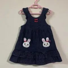 美品　ミキハウス　デニム　ワンピース　ジャンパースカート　100サイズ うさこ
