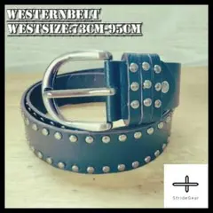 スタッズ レザー ベルト ウエスタンベルト y2k 古着 ブラック w30