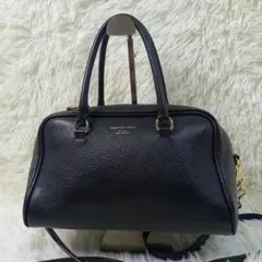 【美品】クリスチャンヴィラ 2way ミニボストン ショルダーバッグ レザー 黒