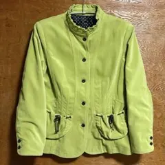 ライムグリーン スエード風ジャケット M 裏地付 スタンドカラー