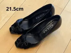 DIANA ブラック リボン付き　オープントゥヒール　エナメル　21.5cm