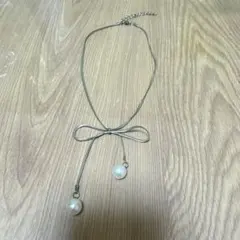 リボンパールデザイン ネックレス チョーカー　シルバー