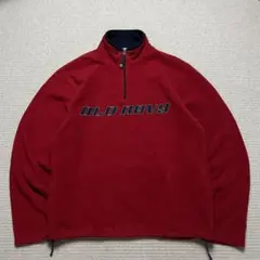 ね*こ様 OLD NAVY ハーフジップ フリースプルオーバー レッド 刺繍デザ