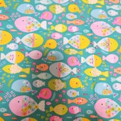 USAコットン 布 生地 blend ブレンド Go Fish お魚柄 グリーン