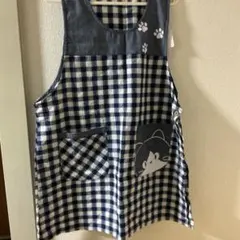 チェック柄猫イラストエプロン 3L