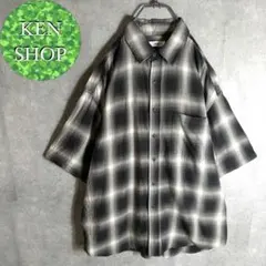 柄シャツ　ホワイト　ブラック　オンブレチェック柄　ヴィンテージ古着