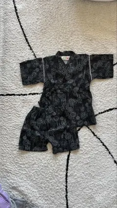 黒色 花火柄 甚平 上着とパンツセット