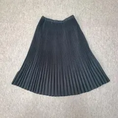 プリーツスカート ネイビー 裏地 ウエストゴム ミモレ丈 フェミニン
