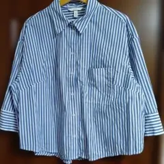 【美品】H&M ストライプシャツ ブルー Lサイズのサムネイル