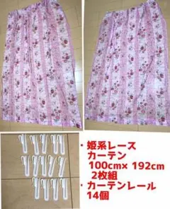 姫系 レースカーテン 100cm×192cm 2枚組 バラ柄 薔薇柄 花 ピンクのサムネイル