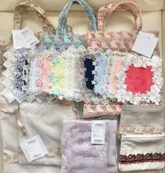 ガチャプチタオル　オールレースミニトート　巾着　レーストート　ティッシュポーチ