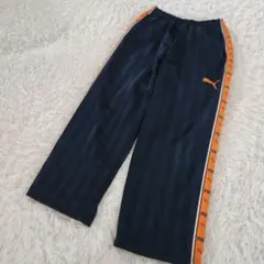 00s PUMA プーマ ジャージ ネイビー オレンジ ワイド SS XS 刺繍
