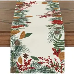 クリスマス テーブルランナー 33×180cm ベリー　 ツリー柄 北欧風