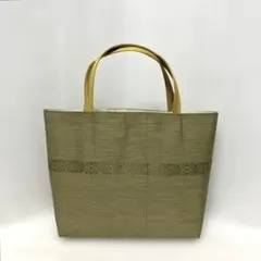 帯リメイク　やや大きめバッグ　カーキの博多織