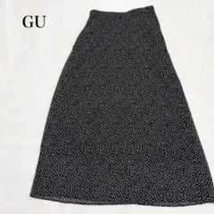 GU ドットプリントシアサッカーフレアスカート ロング丈 水玉 ゆったり 大きめ