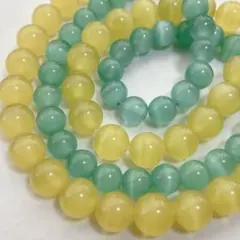 cs444/SALE！人工石◇キャッツアイ　イエローグリーン約8mm10mm2連