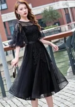 送料無料 未使用 チュール 刺繍 レース ドレス L 11号 (WA1227)