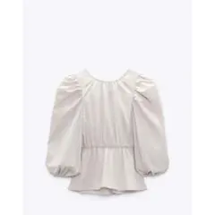 パフスリーブ リボン付きオープンバック ブラウス ZARA ペプラムブラウス