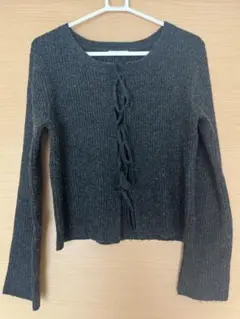 GU ニットカーディガン リボン　M ダークグレー