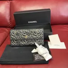 CHANEL カメリア 長財布 ブラック ゴールド金具のサムネイル