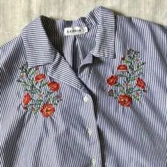 LEPSIM 半袖シャツ ストライプ 花柄刺繍のサムネイル