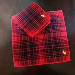 ラルフローレン 赤と黒のチェック柄タオルハンカチ 2枚セット(1)