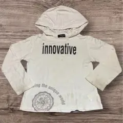 COMME ÇA ISM フード付き長袖Tシャツ 120 ホワイト ロゴ入り 白