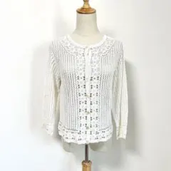 ✨美品✨クロシェ編みカーディガン【Ｆ】透かし編みカーディガン　長袖　白