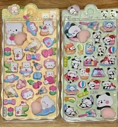 おしりシール　2枚セット　ぷっくりシール　手帳デコ　パンダシール　くまシール