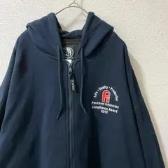 BERNE 2XL 企業刺繍 ジップパーカー ネイビー ワーク 古着
