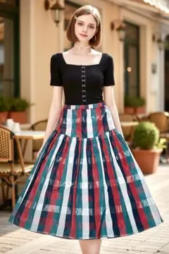 美品 CLOCHE チェック柄 フレア ロングスカート