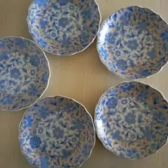 前畑陶器 庫山窯・花柄 波型皿 5枚揃え銘々皿・小皿・　直径13.7㎝