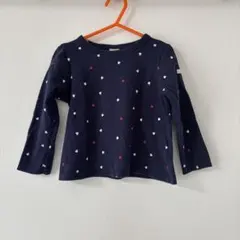 petit main ネイビー ハート柄 長袖カットソー 110