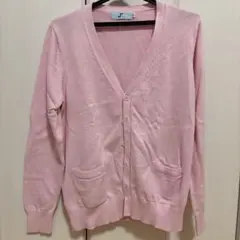 ピンク カーディガン 前面ポケット付き