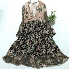 【ザラウーマン】シフォン素材花柄切り替えロングワンピースS　 Aライン