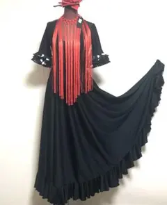 スペイン製★フラメンコファルダ　黒　M-L