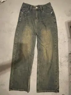 グリーン系 ダメージデニムパンツ Mサイズ