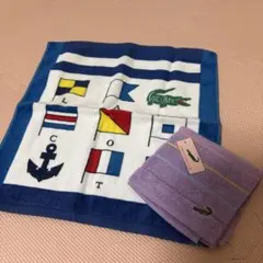 LACOSTE タオルセット 青 緑 2枚　23cm