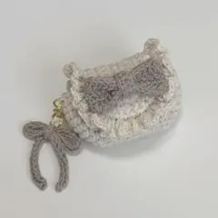ハンドメイド 編み物 かぎ編み ミニ ポーチ キーホルダー フリル リボン ラメ